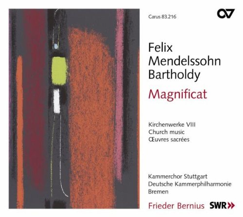 "CD cover with abstract art and text 'Felix Mendelssohn Bartholdy Magnificat' on white background."