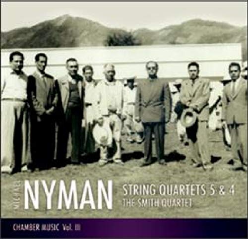 CD cover: black and white photo of men, "NYMAN" and "STRING QUARTETS" text.