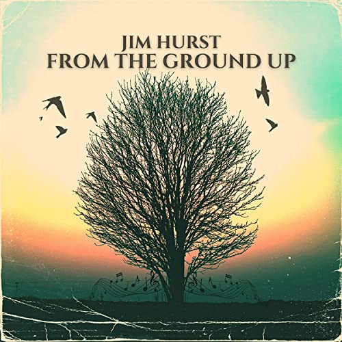CD cover: tree silhouette with birds, musical notes, sunset background.