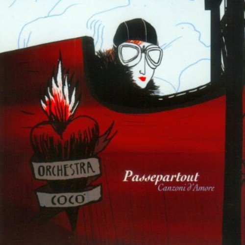 "Red album cover with cartoon woman and heart-shaped emblem, titled 'Passepartout Canzoni d'Amore'."