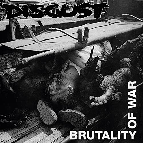 Black and white album cover showing a deceased soldierL soldier under a stretcher.