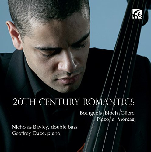 CD cover featuring a man holding a double bass against a blue background.