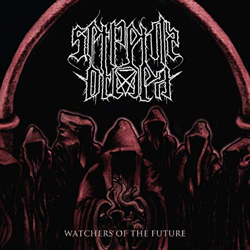 Dark album cover with hooded figures and ornate, spiky band logo.