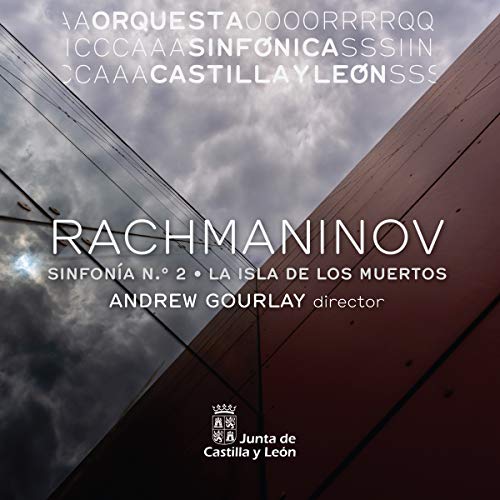 CD cover with cloudy sky and building, featuring "Rachmaninov" in white text.