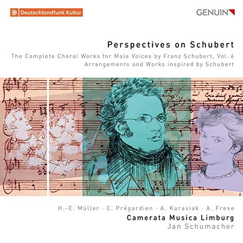 CD cover for "Perspectives on Schubert" featuring composer Franz Schubert’s portrait.