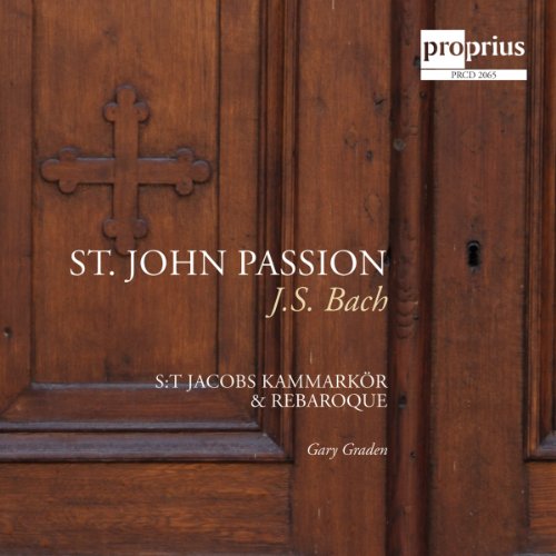 CD cover featuring a wooden door with a cross, displaying "St. John Passion" text.
