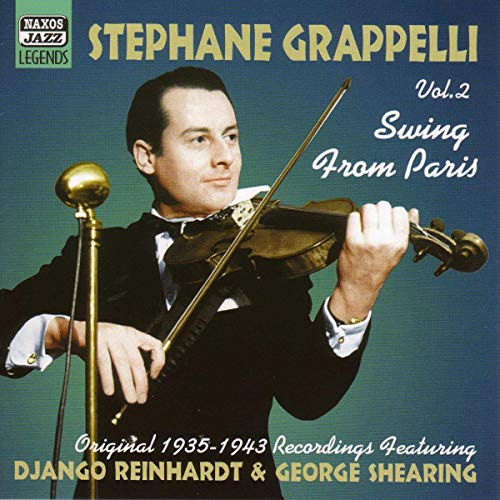 Stephane Grappelli in a suit playing the violin, CD cover art.