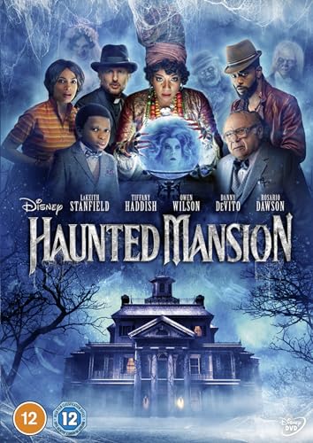 DVD cover for "Haunted Mansion" featuring cast and spooky house image.