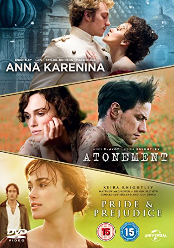 DVD cover featuring three films: Anna Karenina, Atonement, and Pride & Prejudice.