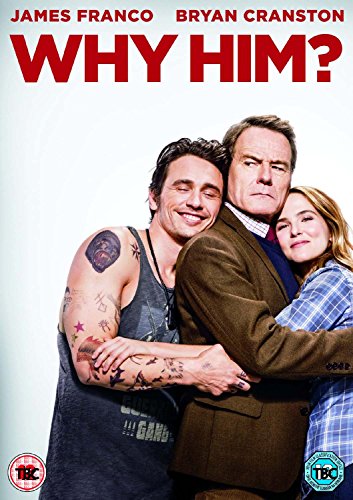 DVD cover for "Why Him?" featuring James Franco, Bryan Cranston, and Zoey Deutch.