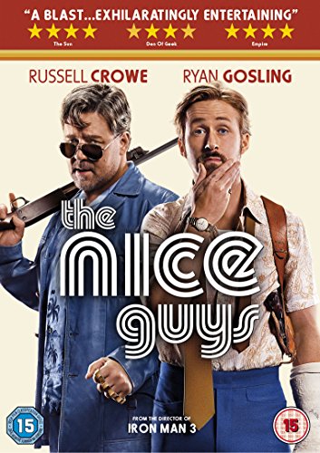 DVD cover for "The Nice Guys" featuring two men, Russell Crowe and Ryan Gosling.