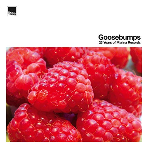 A vinyl record cover featuring a close-up image of bright red raspberries on a white background.