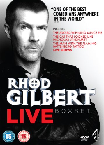 DVD cover featuring comedian Rhod Gilbert with text and logos on a white background.