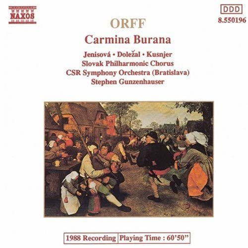 CD cover for Orff’s Carmina Burana, featuring a medieval village painting.