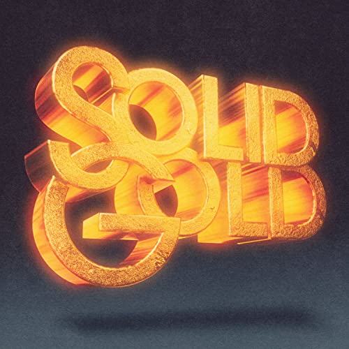 Golden 3D text spelling “SOLID GOLD” against a dark, textured background.