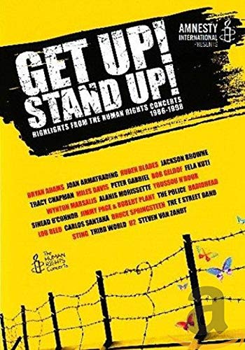 Get Up! Stand Up!" DVD cover featuring concert highlights for human rights, 1986-1998.