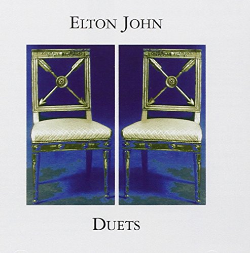 DVD cover for Elton John’s “Duets” featuring two ornate chairs on blue.