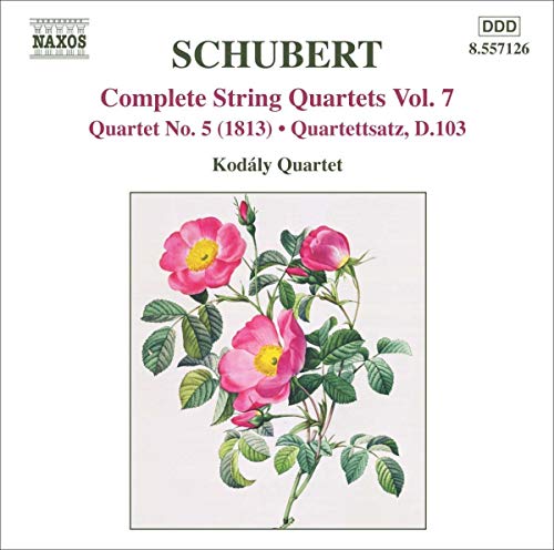 CD cover: Schubert string quartets, featuring a pink rose illustration.