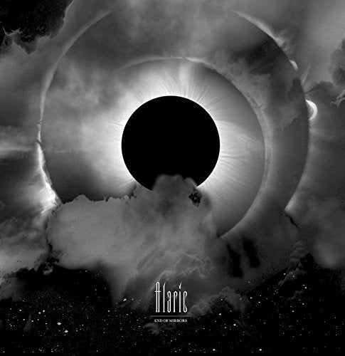 Black circle surrounded by clouds and a glowing halo, with the word "Alaric" below.