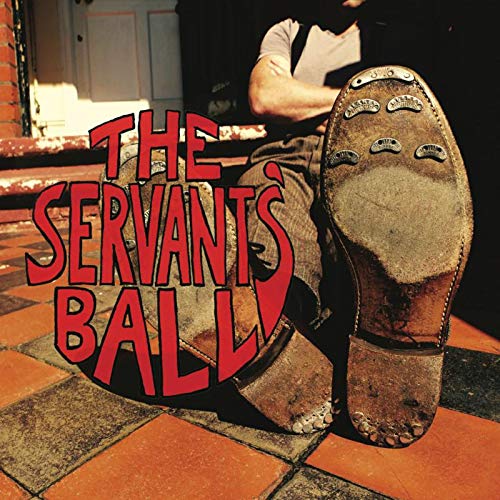 "Album cover with man sitting on steps, removing worn shoes, on a tiled floor."