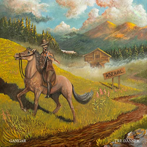 Painted CD cover: rider on horseback in a mountainous landscape.