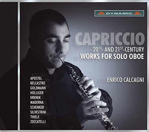 "CD cover with a man playing oboe, blue-toned image, text overlay."