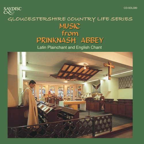 "CD cover with monk in a church, green background, and orange text."
