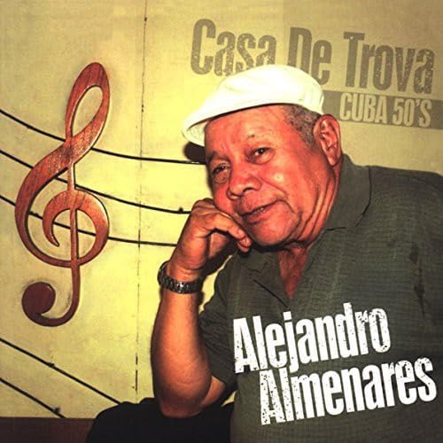 Portrait of Alejandro Almenares with musical clef and text overlay.