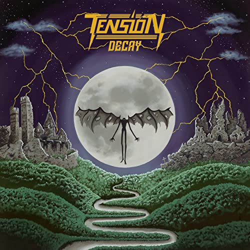Album art featuring a winged creature before a full moon with yellow lightning bolts.