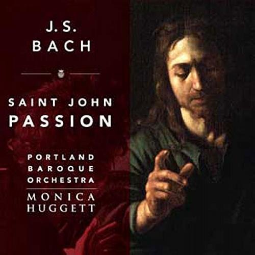 CD case with a portrait of J.S. Bach and musician Monica Huggett on the cover.
