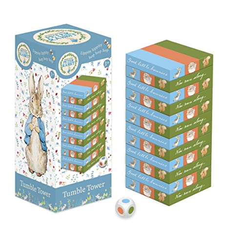 Robert Frederick - Beatrix Potter - Peter Rabbit - Tumble Tower Game - Wooden Set With Dice - Fun for Kid's to Learn Hand and Eye Coordination