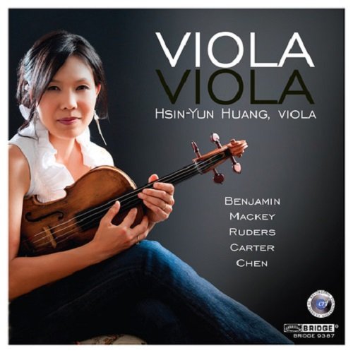 "CD cover featuring a woman holding a viola with dark background and white text."