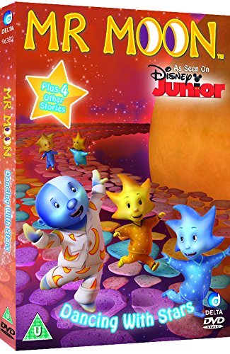 "Mr. Moon DVD cover featuring cartoon characters dancing on a purple surface."