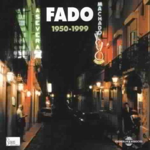 "CD cover with a dimly lit alleyway scene and 'Fado 1950-1999' text."