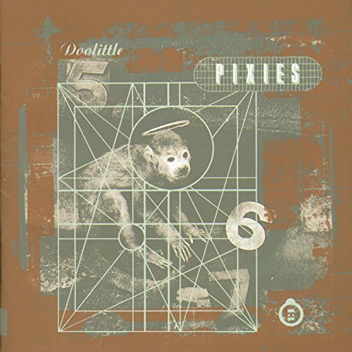 Brown album cover with monkey image and geometric lines, titled "Doolittle" by "Pixies".