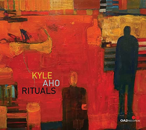 CD cover for Kyle Aho’s “Rituals” with abstract red and orange artwork.