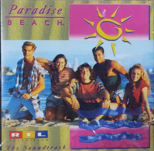 CD case cover with four people on a beach, titled "Paradise Beach: The Soundtrack".