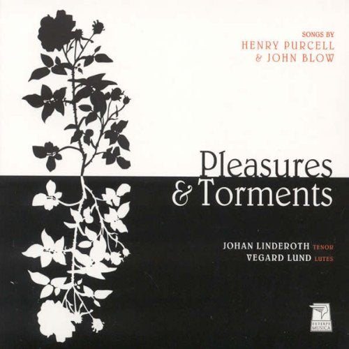 CD cover with black and white floral design and text "Pleasures & Torments".