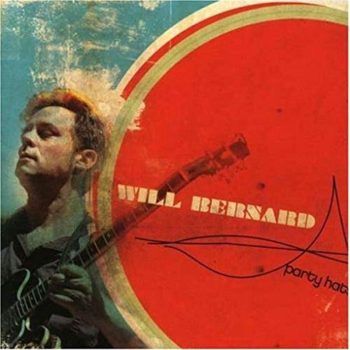 "Album cover with a man holding a guitar and red circle with text."