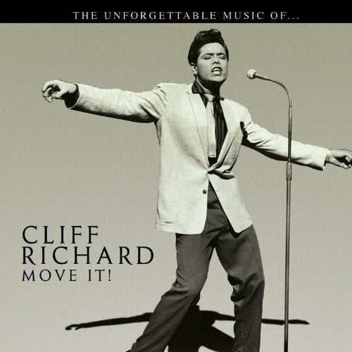Cliff Richard in a suit performing with a microphone, album cover.