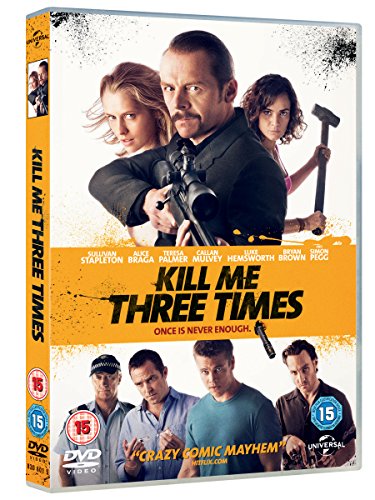 "DVD case with 'Kill Me Three Times' cover, featuring actors and action scenes."