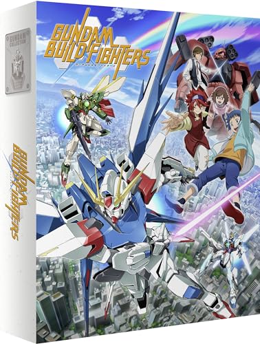 Blu-ray cover for “Gundam Build Fighters” featuring anime characters and robots.