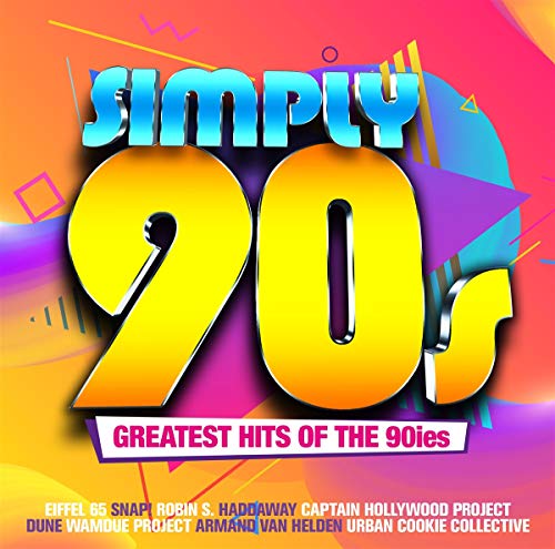 CD cover for “Simply 90s” compilation with colorful 90s-style graphics.