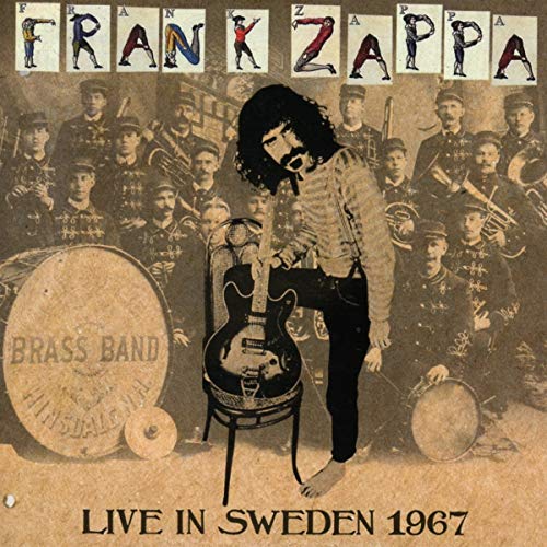 Frank Zappa album cover featuring a man with a guitar and brass band.