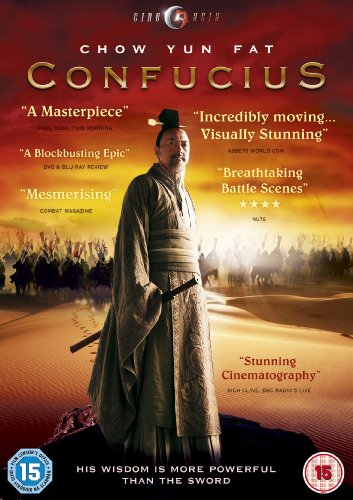 DVD cover for “Confucius” featuring Chow Yun Fat in historical attire.