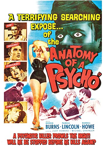 Vintage movie poster for "Anatomy Of A Psycho" featuring distressed faces and a woman.