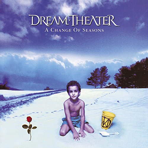 "Dream Theater's 'A Change of Seasons' CD cover featuring a boy kneeling in the snow."