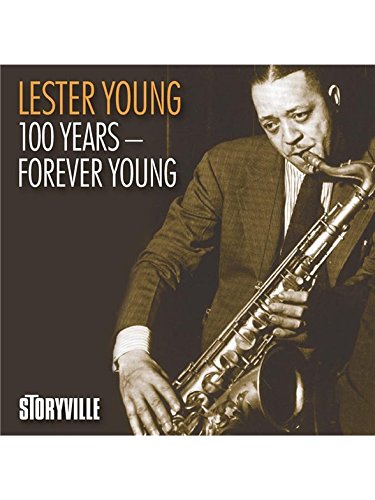 Lester Young playing saxophone, sepia-toned album cover for "100 Years.