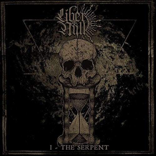 Dark album cover with skull and hourglass, Liber Null title, and "The Serpent" text.