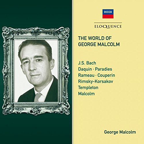 CD cover with a black-and-white portrait of George Malcolm on a dark background.